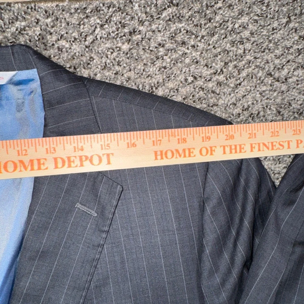 Samuelsohn Loro Piana 46R Super 130s Wool Blazer Grey Blue Stripe Sport Coat